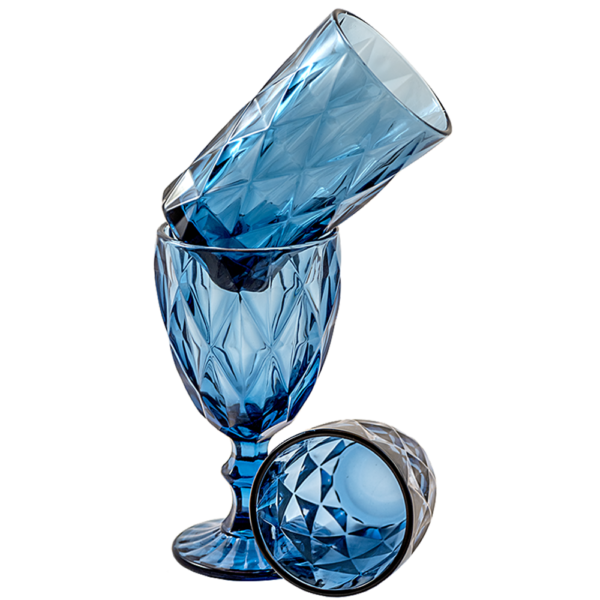Wasserglas, WeinglasLongdrinkglas blau geriffelt