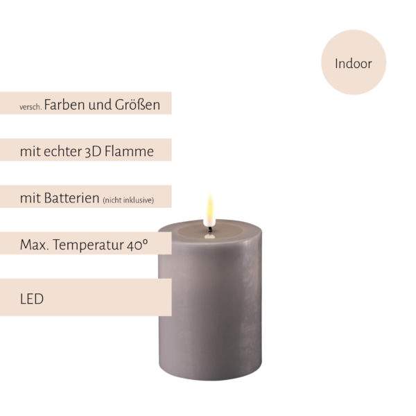Deluxe Homeart, LED-Kerzen, real flame, Stumpfkerze, Stabkerze, Teelicht, von-mell.de, Grau