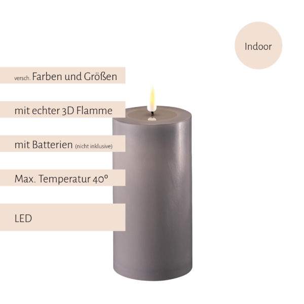 Deluxe Homeart, LED-Kerzen, real flame, Stumpfkerze, Stabkerze, Teelicht, von-mell.de, Grau