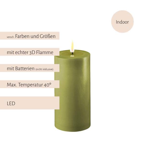 Deluxe Homeart, LED-Kerzen, real flame, Stumpfkerze, Stabkerze, Teelicht, von-mell.de, olive