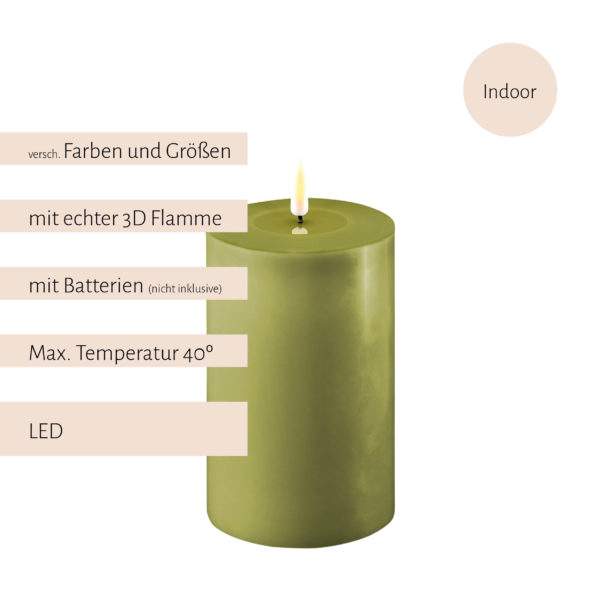 Deluxe Homeart, LED-Kerzen, real flame, Stumpfkerze, Stabkerze, Teelicht, von-mell.de, olive