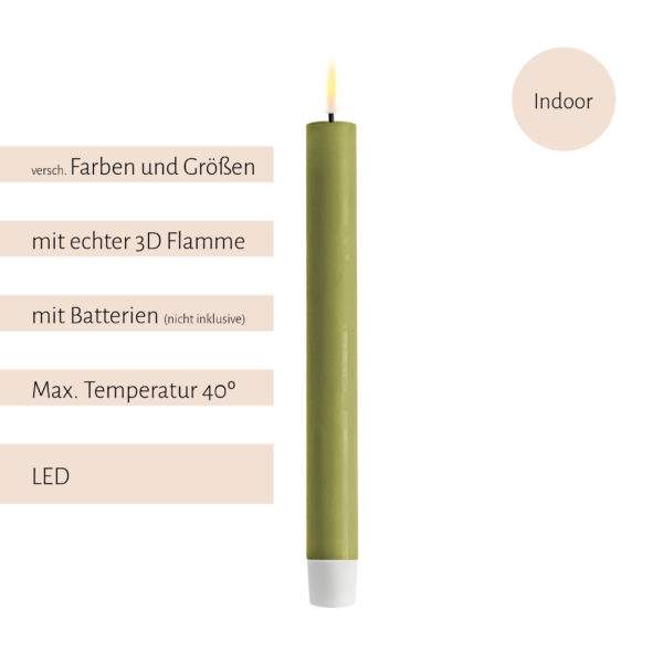 Deluxe Homeart, LED-Kerzen, real flame, Stumpfkerze, Stabkerze, Teelicht, von-mell.de, olive