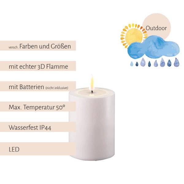 Deluxe Homeart, LED-Kerzen, real flame, Stumpfkerze, Stabkerze, Teelicht, von-mell.de, Weiß, Outdoor