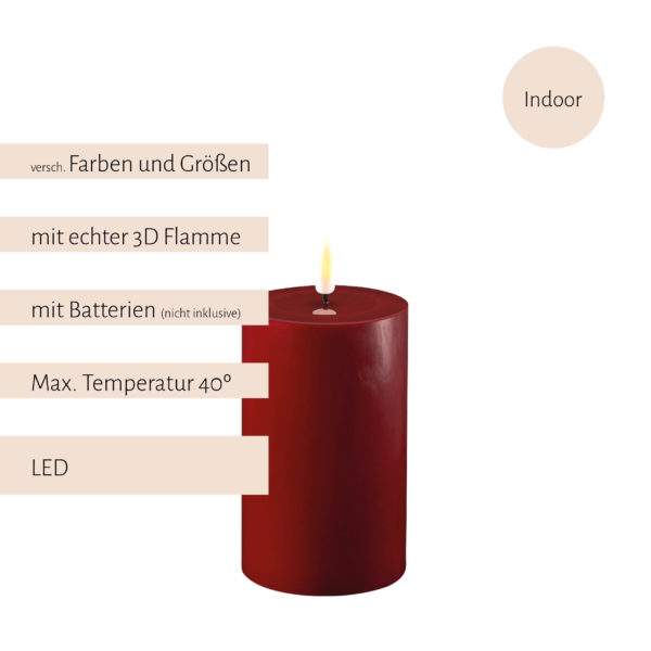 Deluxe Homeart, LED-Kerzen, real flame, Stumpfkerze, Stabkerze, Teelicht, von-mell.de, Bordeaux