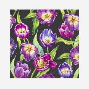 TULIP MEADOW black, Ihr Ideal, L 987107, Tulpen, Schwarz, Lunch Serviette
