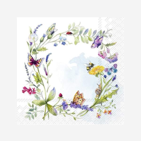 SPRING WREATH, Ihr Ideal, L 987500, Lunch serviette, Bienen, Marienkäfer, Schmetterlinge